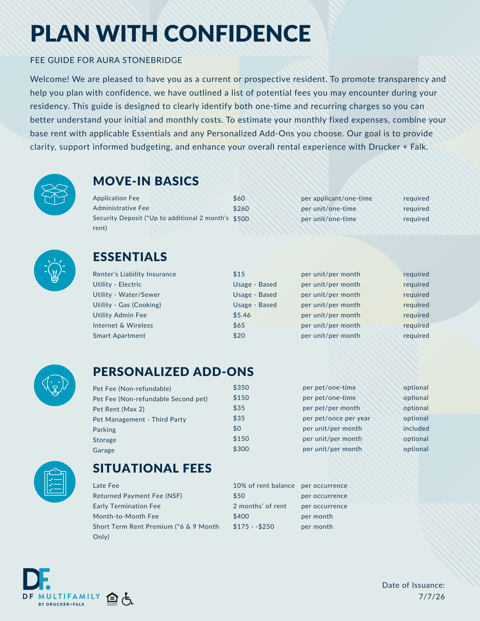Fee Guide for Pines of York - Please call our leasing office for more details